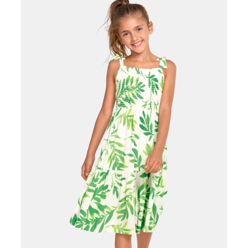 The Children’s Place Girls Matching Family Palm Leaf Tiered Dress - New Meadow